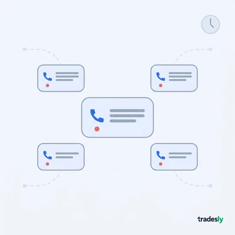 Five incoming inquiry cards arranged in an arc with dashed connector lines trailing into empty whitespace — no booking confirmations, no calendar connections, illustrating missed legal intake opportunities disappearing unanswered.